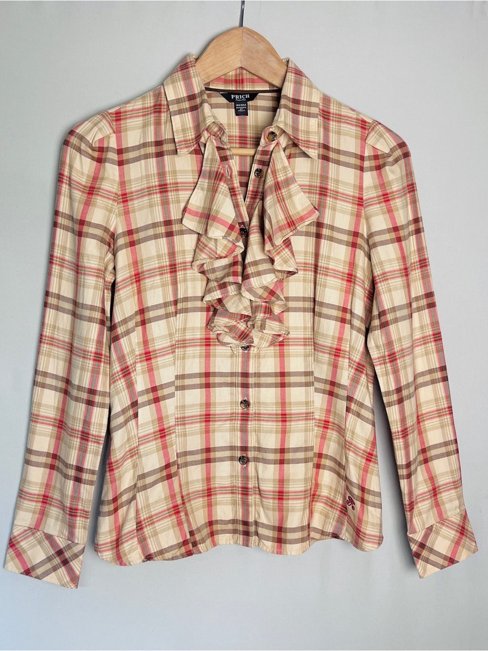 Pritch Pride and Rich Plaid Ruffle Front Western Heritage Shirt 100% Cotton